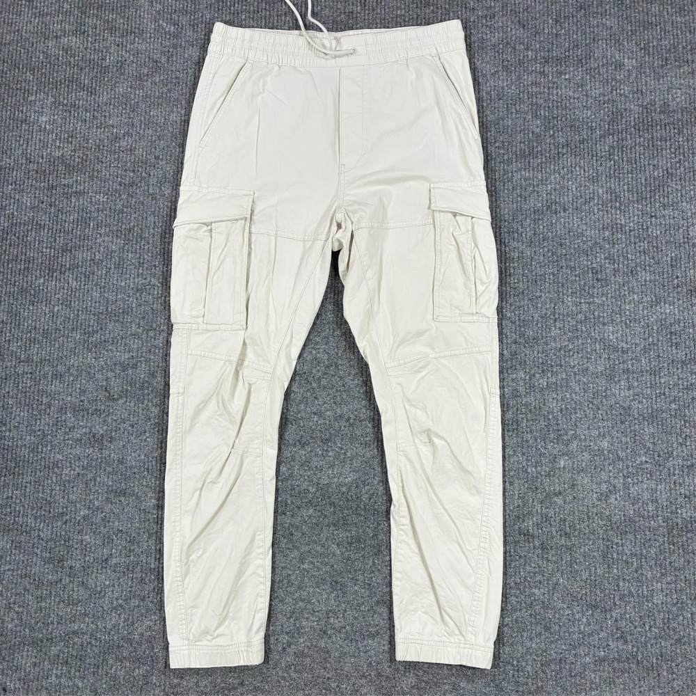 H&M Mens Cargo Jogger Pants Size M Beige Slim Fit Drawstring Utility High Rise